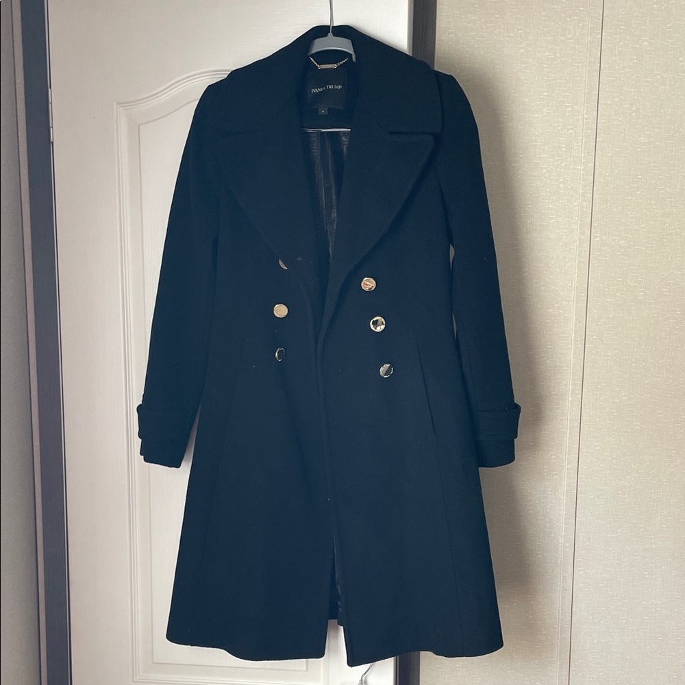 Ivanka Trump Black Trench Coat with Gold Buttons